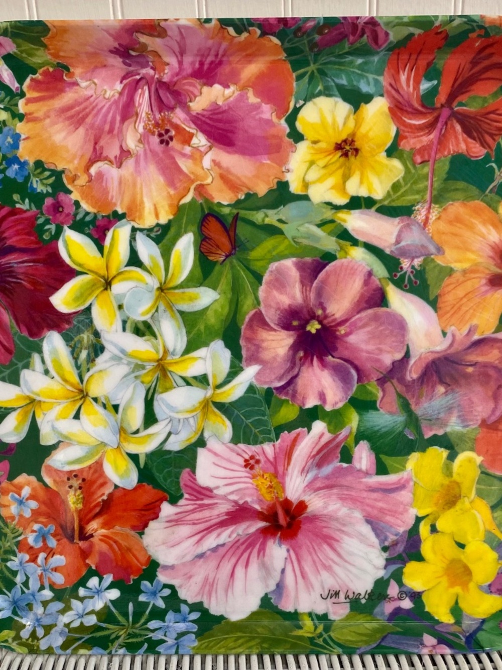 Melamine Tray with flowers by Jill Walker. Square, Signed, Perfect.